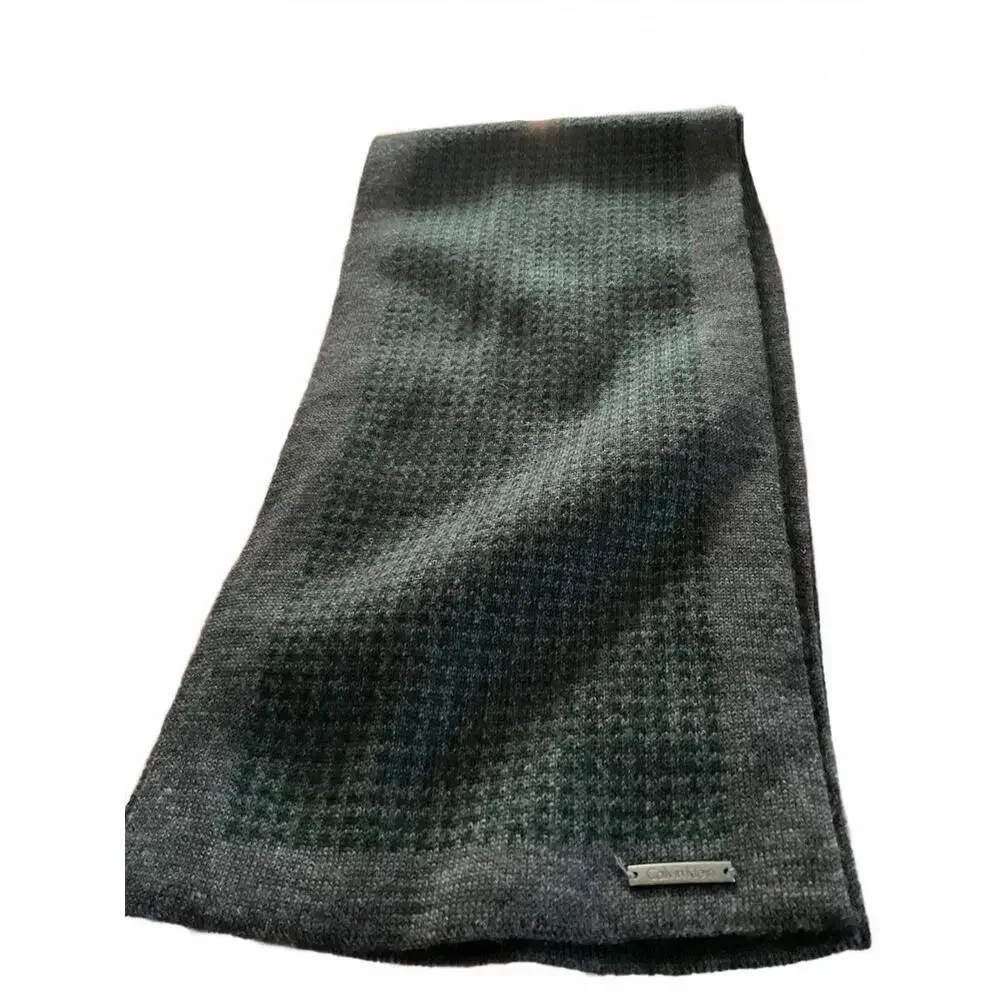Calvin Klein Gray Green Patterned Wool Blend  Scarf